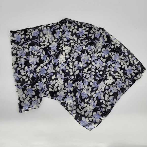 Sheer Chiffon Rectangle Scarf Navy Blue Floral - Picture 5 of 6